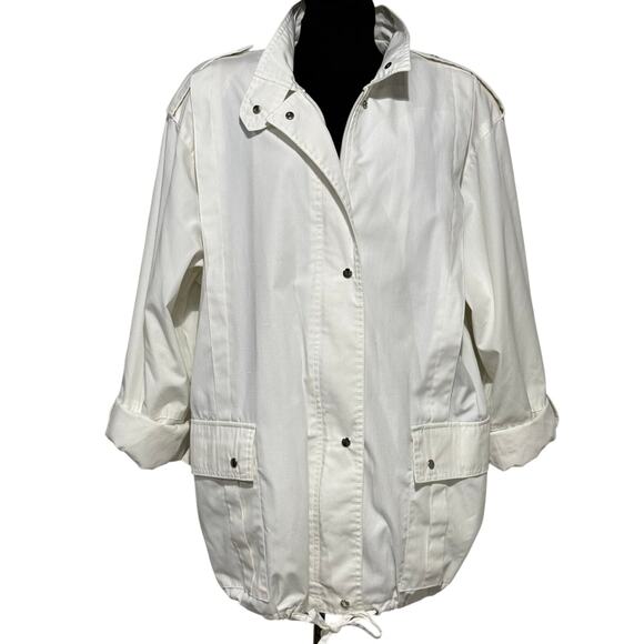 Vintage 80's Sergio Valente Women's Windbreaker Jacket Size 13/14‎ White Preppy - Picture 1 of 11
